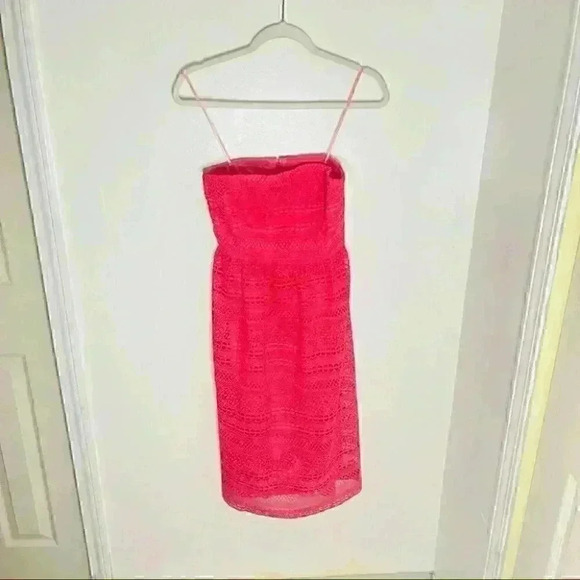 J. Crew Collection Bright Dahlia Floral Lace Strapless Dress Pink Size 2 - Picture 2 of 7